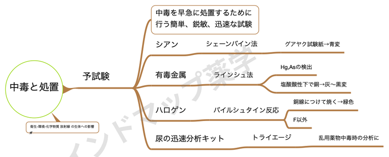 中毒と処置のマインドマップ