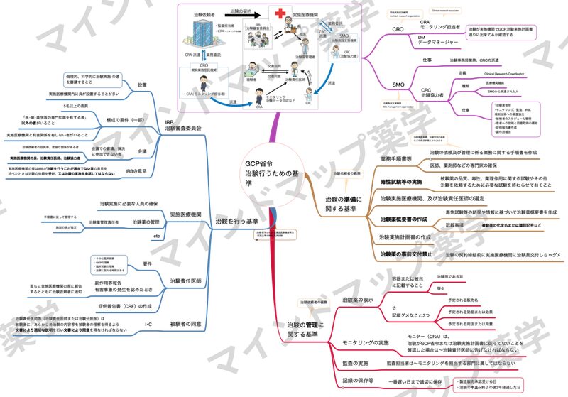 GCP省令の全体像マインドマップ(治験審査委員会・実施医療機関・治験責任医師・被験者の同意)