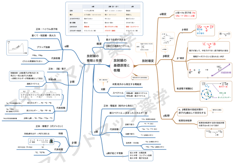 放射線の基礎原理と核種のマインドマップ