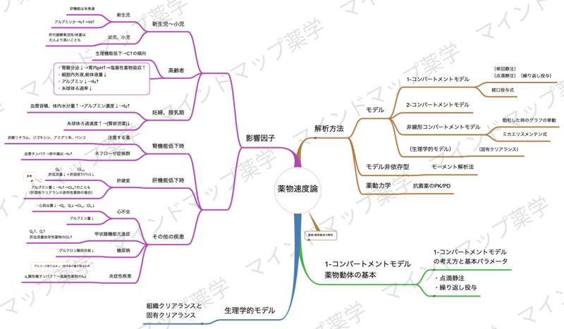 薬物速度論のマインドマップ