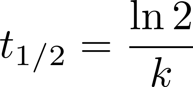 薬物代謝の半減期の式 t1/2 = ln2 / k