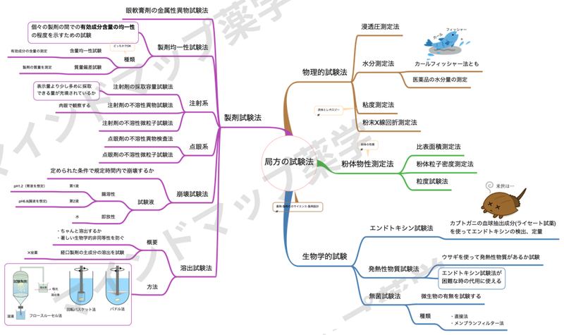 局方の試験法のマインドマップ